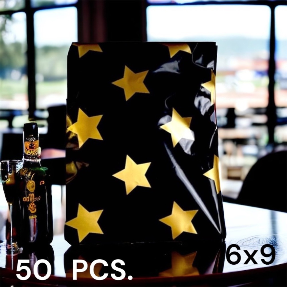 50 6X9 Poly Mailers Black Gold Star Envelopes PRICE FIRM - Picture 2 of 6